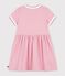 Robe enfant en coton manches courtes &agrave; rayures rose/blanc