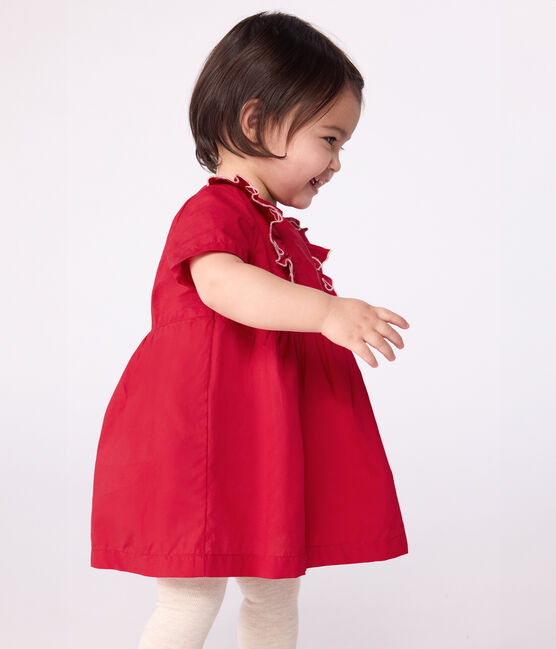 Robe bébé en coton manches courtes unie avec son bloomer rouge TERKUIT