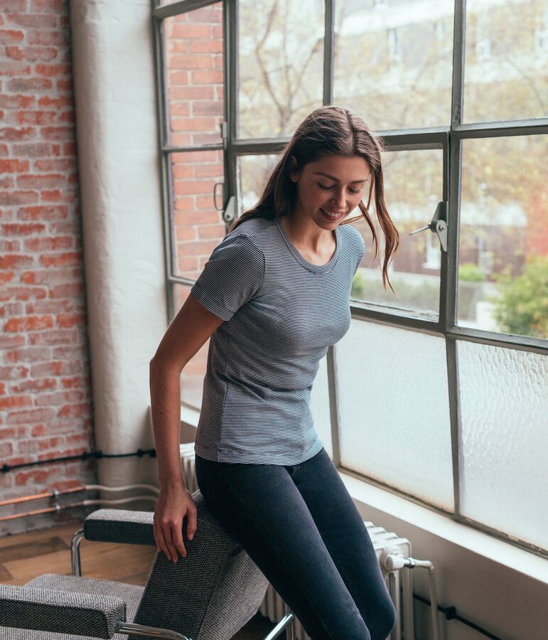 Iconisch T-shirt met korte mouwen vrouwen blauw/wit