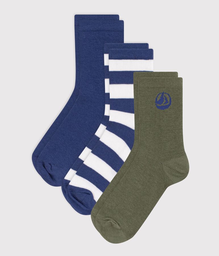 2 paires de chaussettes enfant en coton &agrave; rayures et unies multicouleur