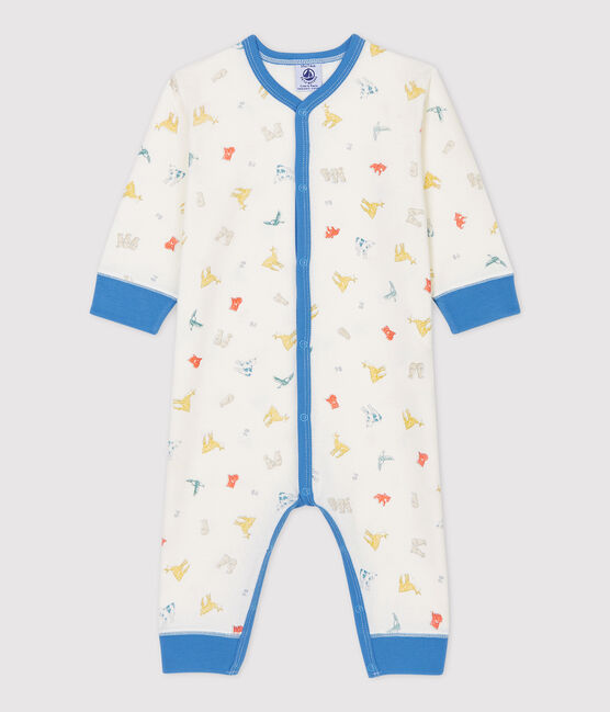 Dors-bien sans pieds bébé imprimé animaux en coton biologique blanc MARSHMALLOW/blanc MULTICO