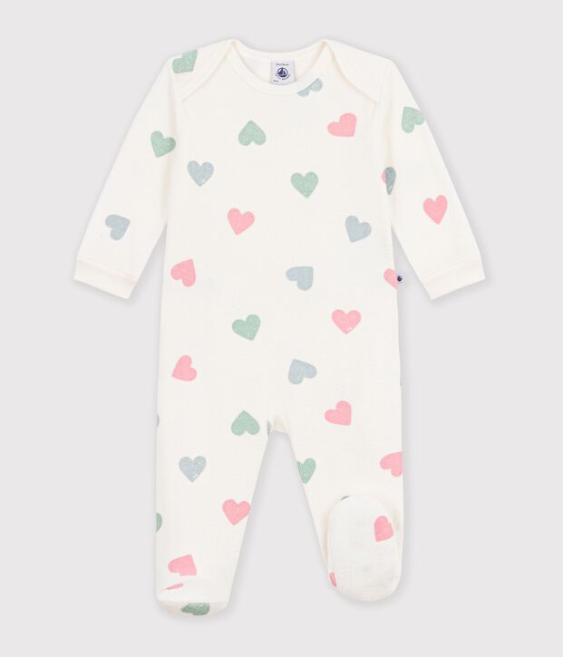 Pyjama b&eacute;b&eacute; en coton &eacute;ponge ouverture sans pression imprim&eacute; c&oelig;urs &eacute;cru/multicouleur