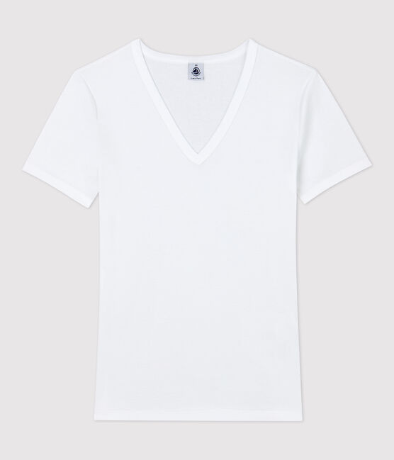 Iconisch katoenen Dames T-shirt met V-hals wit ECUME