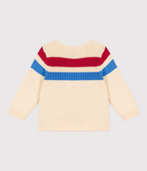 Pull b&eacute;b&eacute; en tricot de coton ray&eacute; &eacute;cru/multicouleur