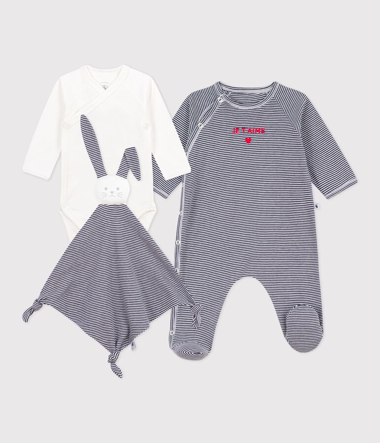 Coffret cadeau naissance en coton &agrave; rayures multicouleur