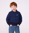 Sweatshirt col polo enfant en coton &agrave; rayures bleu/vert/bleu