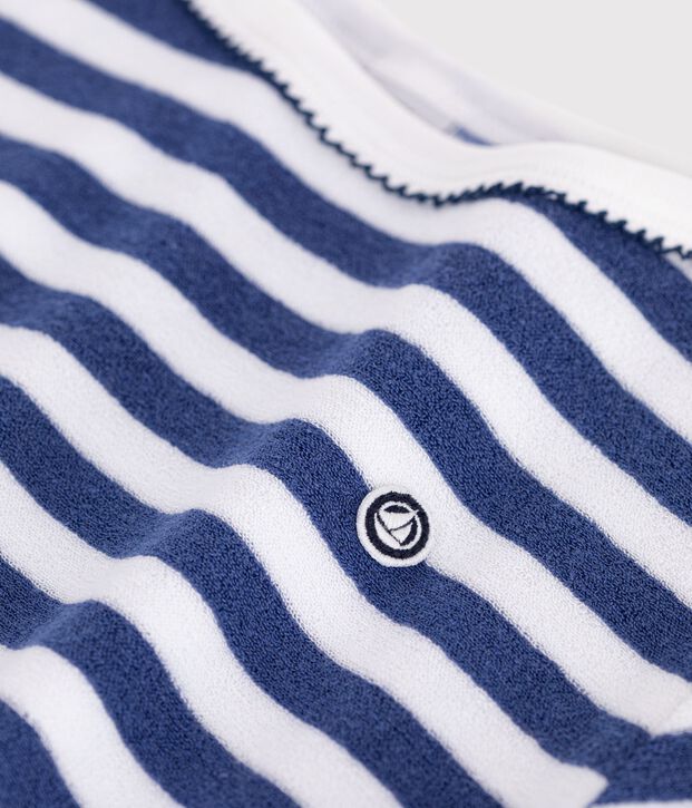Katoenen kinder-T-shirt met korte mouw en streepjes blauw/wit