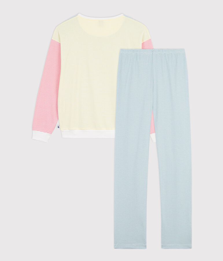 Pyjama femme en coton &agrave; rayures blanc MARSHMALLOW/blanc MULTICO