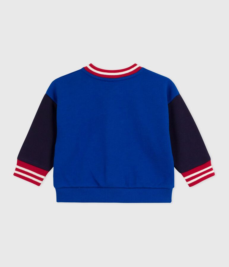 Tweekleurig katoenen babyjasje in collegestijl blauw/blauw
