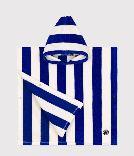 GESTREEPTE HANDDOEK BADPONCHO VOOR KINDEREN blauw SURF/wit MARSHMALLOW