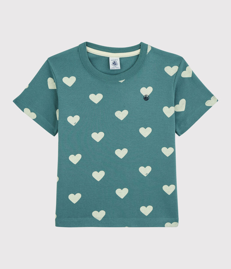 T-shirt manches courtes en coton enfant gar&ccedil;on vert/&eacute;cru