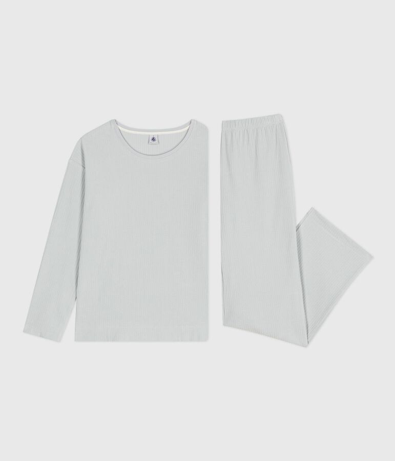 Pyjama femme en velours uni jambe droite bleu