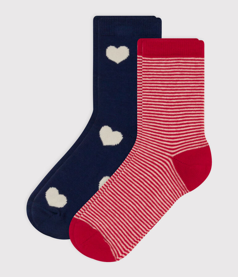 Lot de 2 paires de chaussettes c&oelig;urs en jersey de coton enfants multicouleur