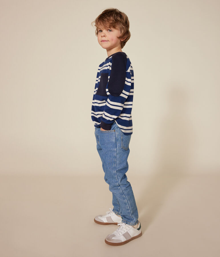 Sweatshirt en coton &eacute;pais enfant gar&ccedil;on bleu/beige