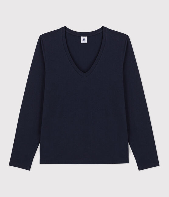 Tee-shirt LE DROIT col V en coton Femme bleu SMOKING