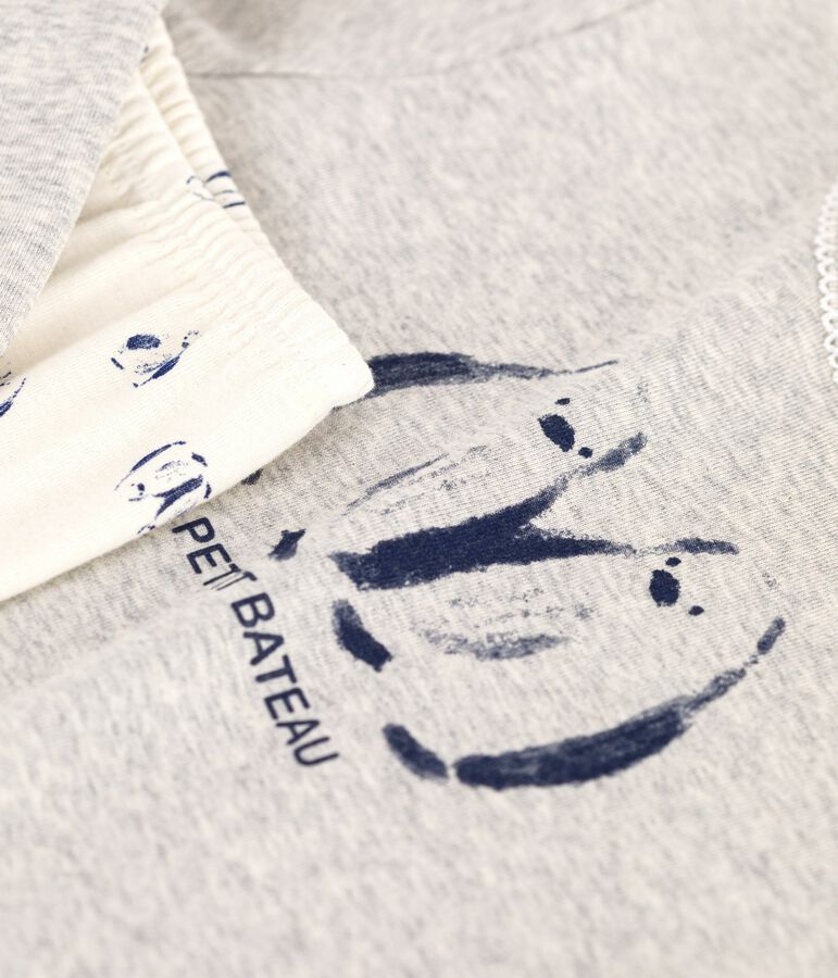 Katoenen kinderpyjama met pingu&iuml;nprint grijs BELUGA/wit MULTICO