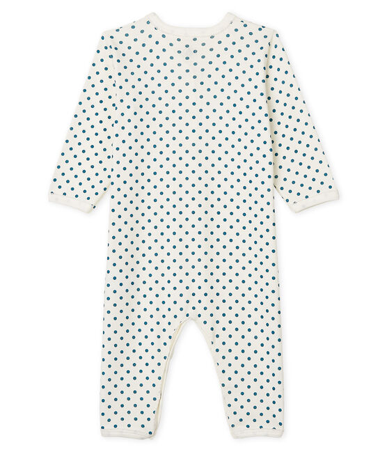 Slaappakje zonder voetjes van ribstof voor babymeisje wit MARSHMALLOW/blauw CONTES