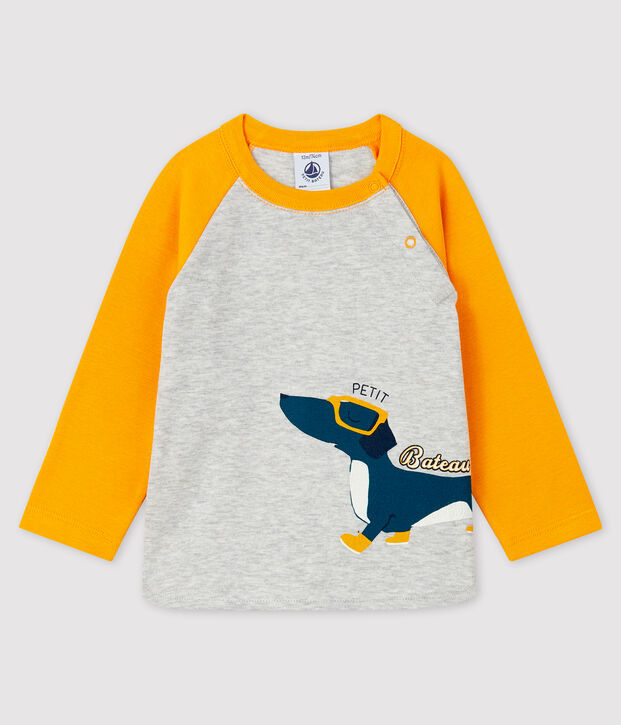 T-shirt baby jongen grijs/geel