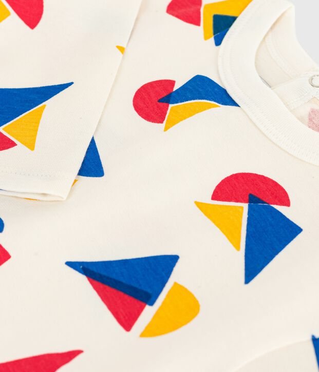 Tee-shirt b&eacute;b&eacute; en coton &agrave; manches longues, imprim&eacute; bateaux &eacute;cru/multicouleur