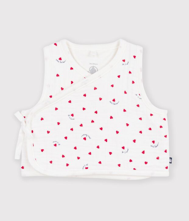 Mouwloos babyvestje van luchtig katoen met hartjesprint wit/multicouleur