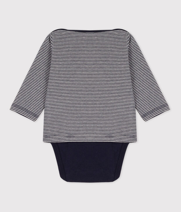 Body-T-shirt voor baby's in katoen blauw/wit