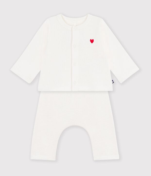 Babyset in effen geborduurde katoenen borstzak wit