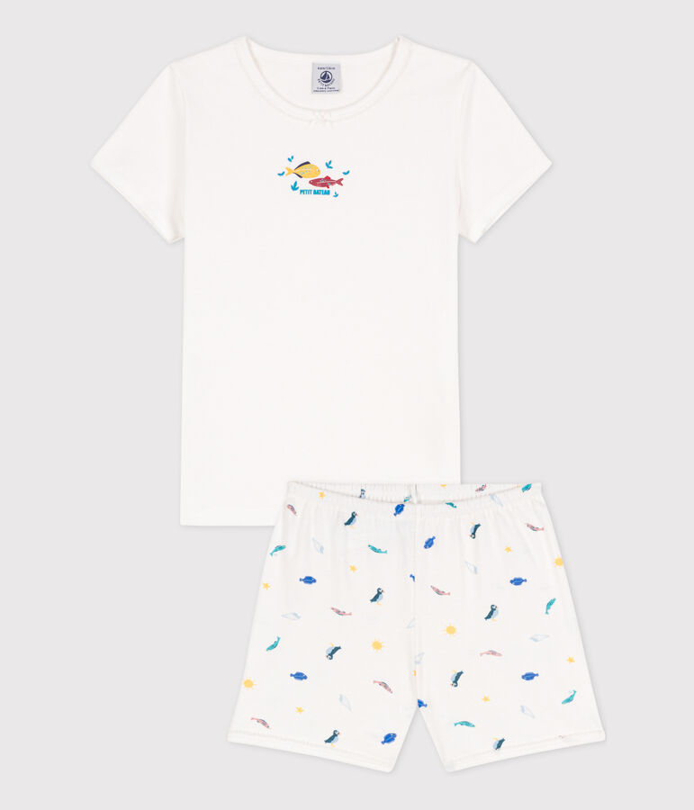 Pyjacourt animaux marins en coton petite fille blanc/multicouleur