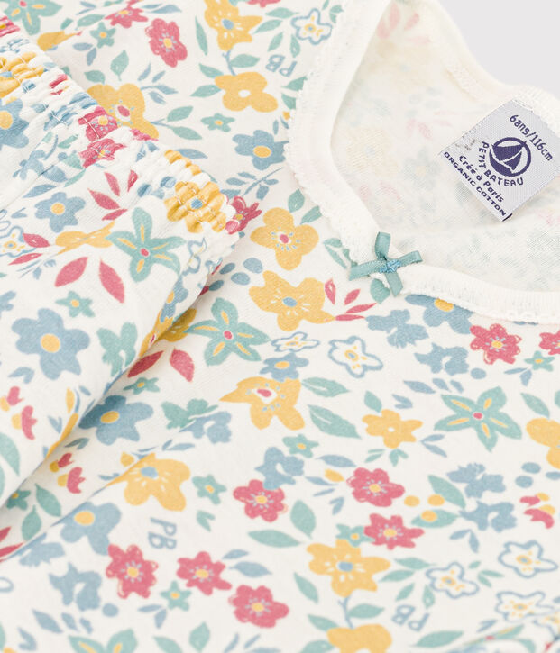 Pyjacourt fleurs en coton petite fille blanc/multicouleur