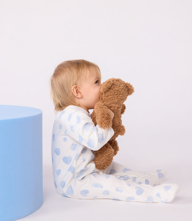 Pyjama b&eacute;b&eacute; en molleton gratt&eacute; &agrave; col imprim&eacute; c&oelig;urs blanc/bleu