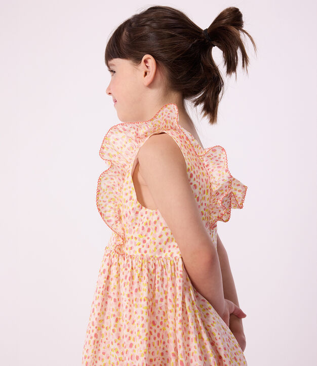 Robe sans manches dos nu enfant en coton imprim&eacute;e blanc/multicouleur