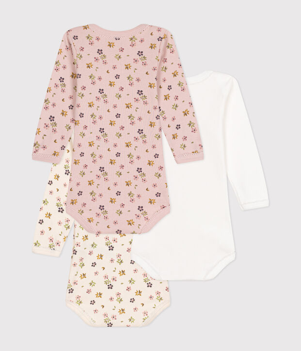 Lot de 3 bodies manches longues fleurs en coton b&eacute;b&eacute; multicouleur