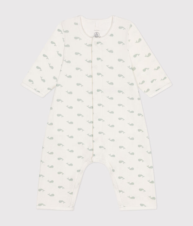 Katoenen bodypyjama zonder voetjes voor baby's wit/groen