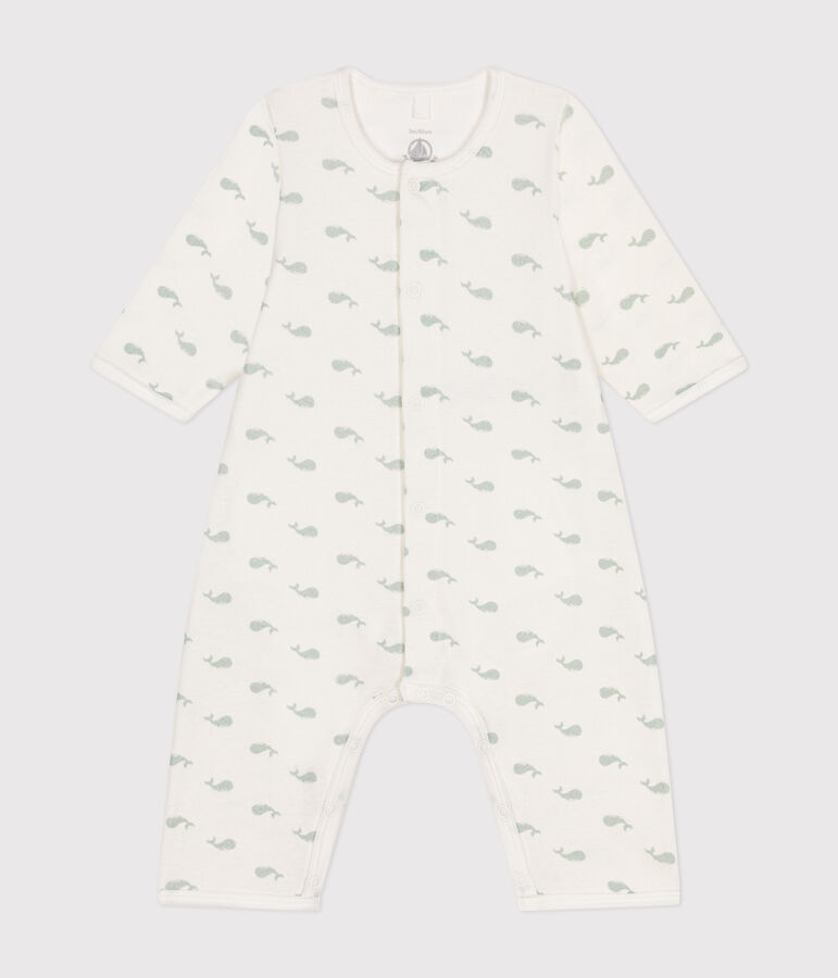 Katoenen bodypyjama zonder voetjes voor baby's wit/groen