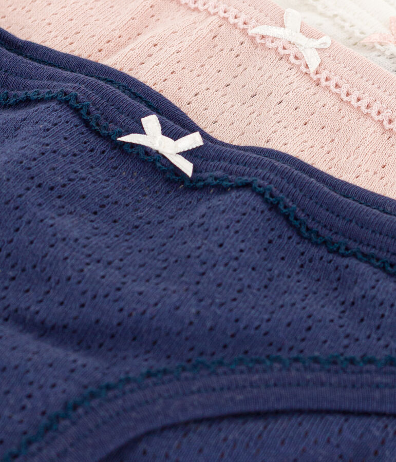 Set van 3 effen katoenen meisjesslips met ajour multicouleur