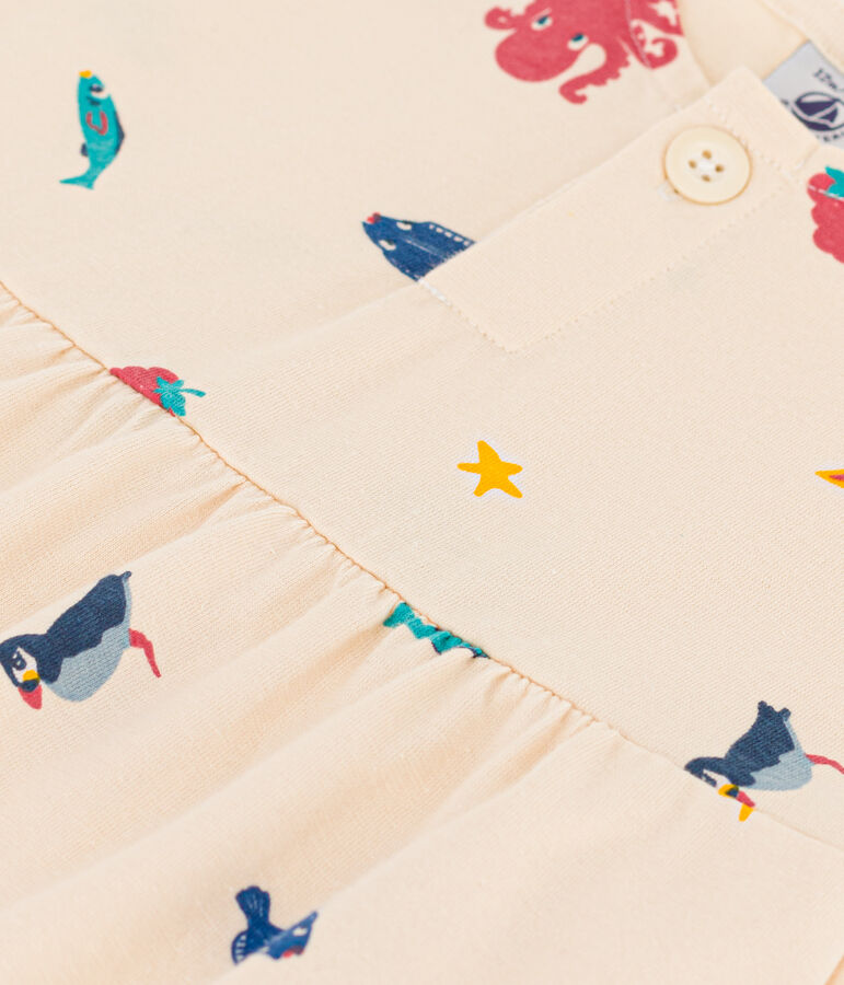 Jurkje met korte mouwen voor baby's in jersey met print ecru/multicouleur