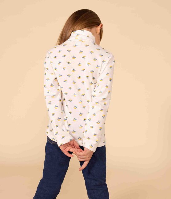 Sous-pull imprimé fleuri en coton enfant fille blanc MARSHMALLOW/blanc MULTICO
