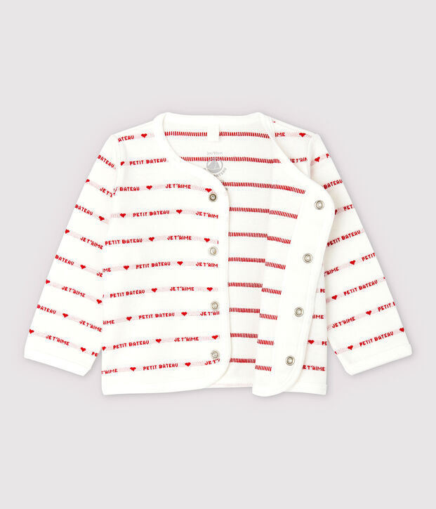 Petit Bateau Je t'aime babycardigan van biologisch katoen jacquard wit/rood