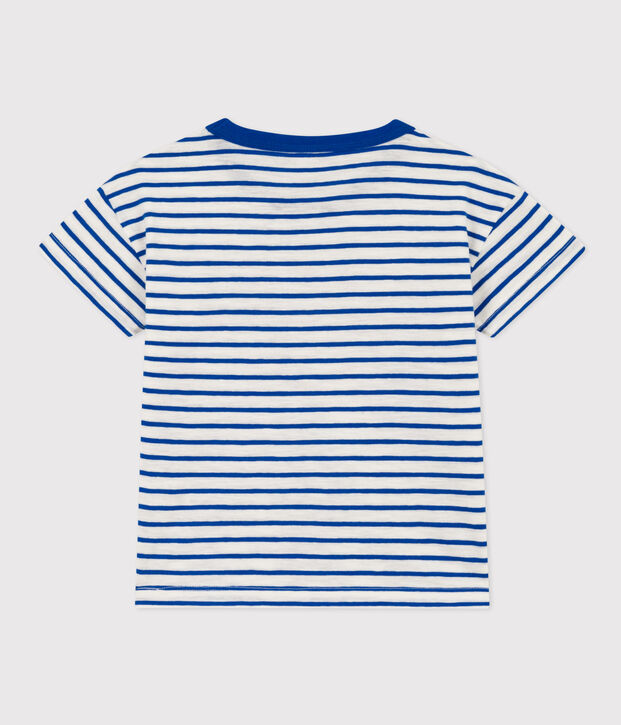 Tee-shirt ray&eacute; en coton enfant fille / gar&ccedil;on blanc/bleu