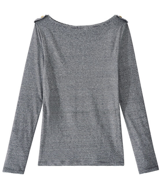 T-shirt femme manches longues en lin rayé bleu SMOKING/blanc LAIT