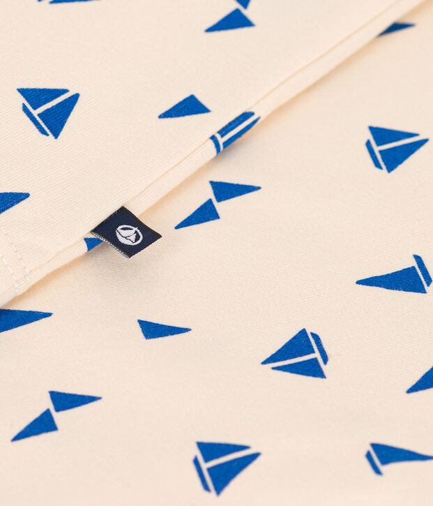 Tee-shirt b&eacute;b&eacute; en coton &agrave; manches courtes, imprim&eacute; bateaux &eacute;cru/bleu