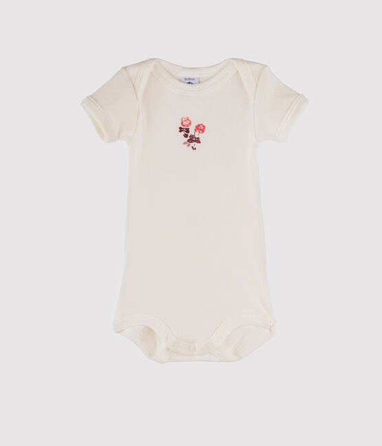 Rompertje met korte mouwen babyjongen wit MARSHMALLOW/roze FLASHY