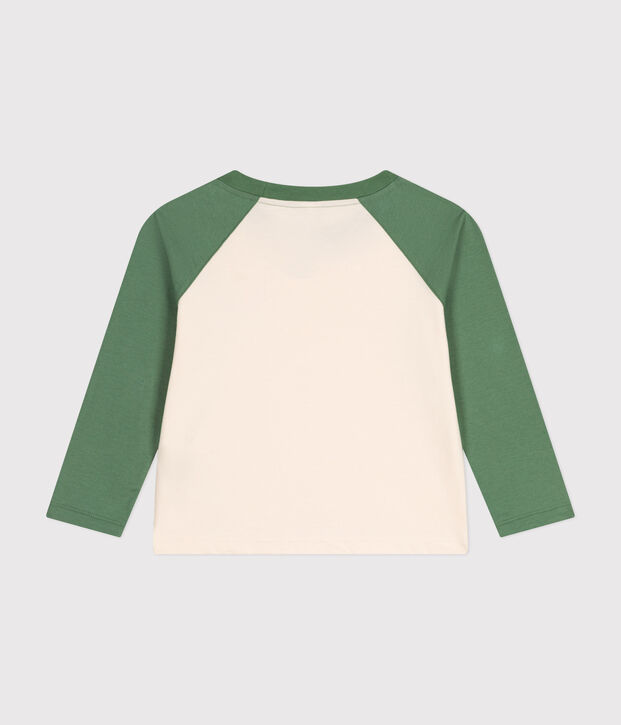 Tee-shirt manches longues en jersey fin enfant gar&ccedil;on &eacute;cru/vert