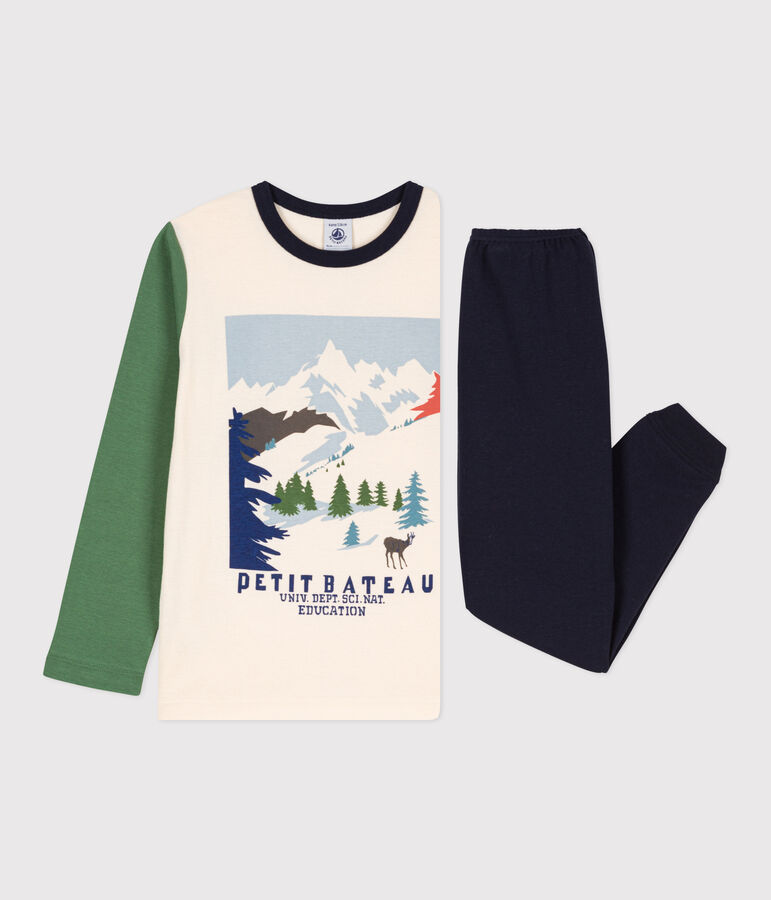 Katoenen pyjama voor kleine meisjes en jongens blauw SMOKING/wit MULTICO