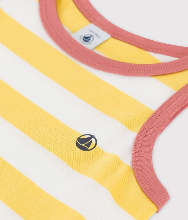 Robe ray&eacute;e sans manche en coton enfant fille jaune/blanc