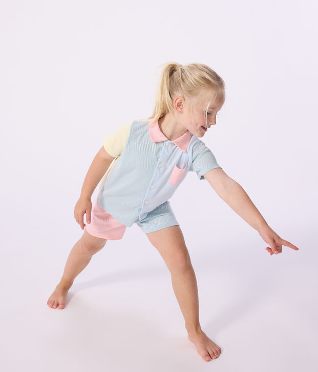 Korte geknoopte pyjama van katoen met streepjes wit/multicouleur