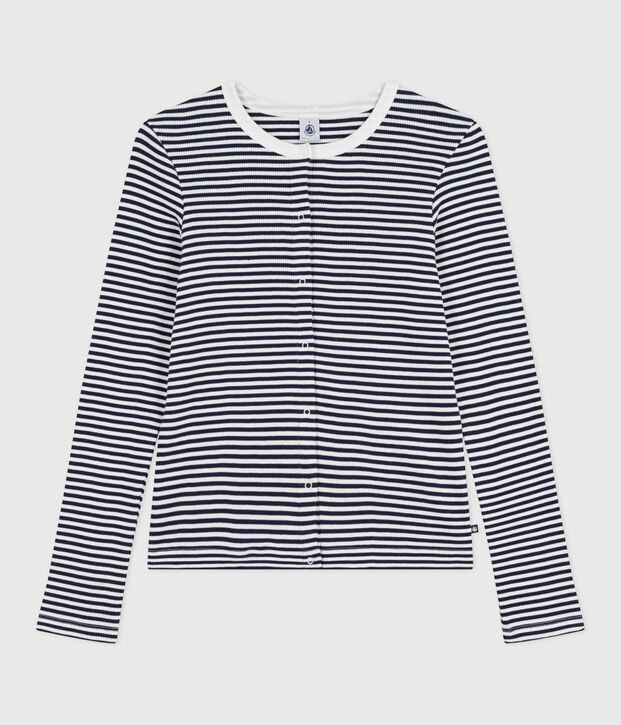 Katoenen damescardigan met strepen blauw/wit