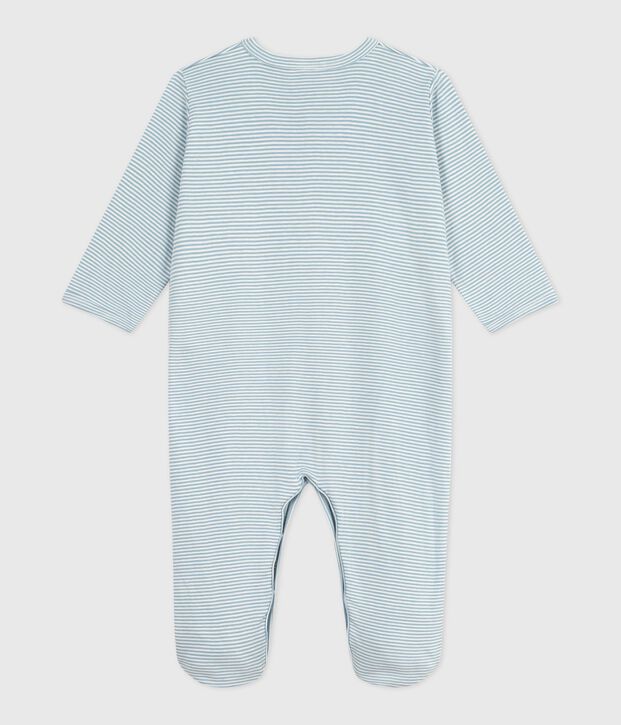 Pyjama b&eacute;b&eacute; en coton &agrave; rayures milleraies bleu/blanc
