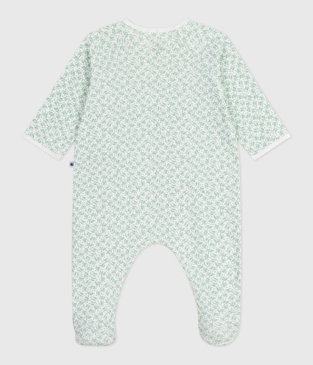 Katoenen babypyjama met bloemenprint wit/groen