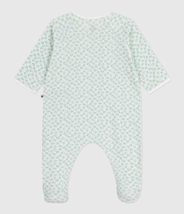 Katoenen babypyjama met bloemenprint wit/groen