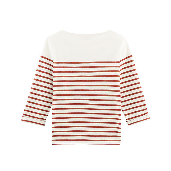 Marinière manches longues femme blanc MARSHMALLOW/rose COPPER